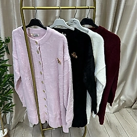 Broşlu Angora hırka