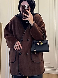 Deri kenarlı Angora çeket